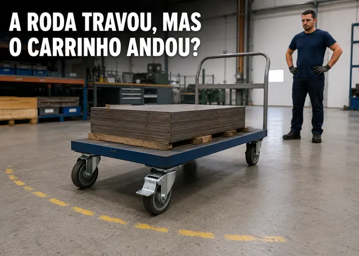 Freio do rodízio trava a roda, mas o carrinho continua andando: por quê?
