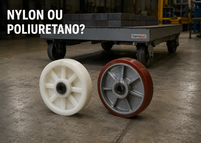 Roda de nylon ou poliuretano: qual escolher para piso de concreto irregular?