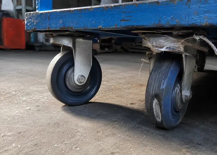 Comparação entre roda livre e roda com material enrolado no eixo de um carrinho plataforma