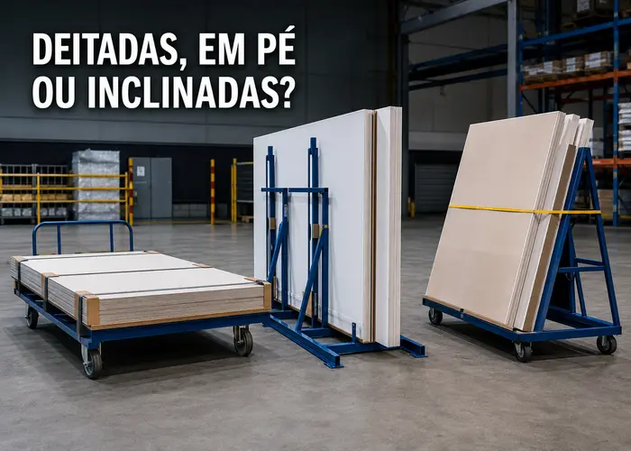 Comparação entre chapas transportadas deitadas, verticalmente e inclinadas em carrinhos próprios