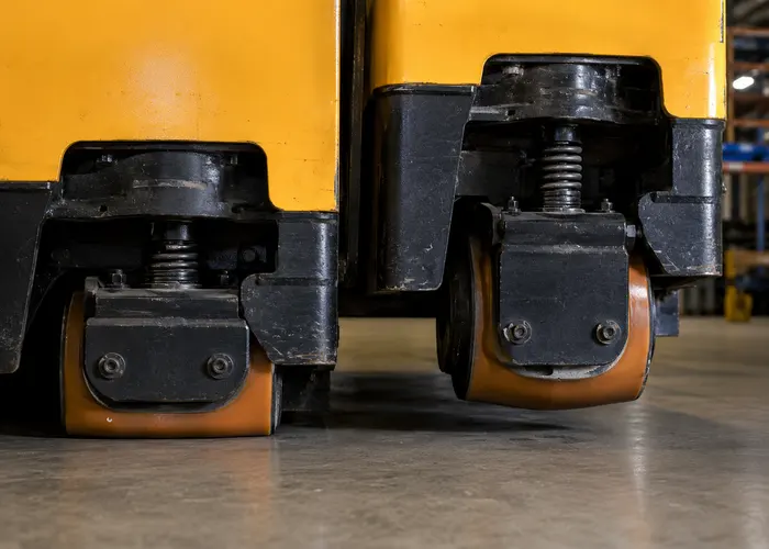 Comparação entre roda motriz com contato correto e roda com pouca pressão sobre o piso
