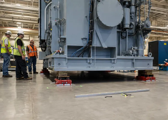 Primeiro deslocamento controlado de máquina apoiada em quatro patins industriais